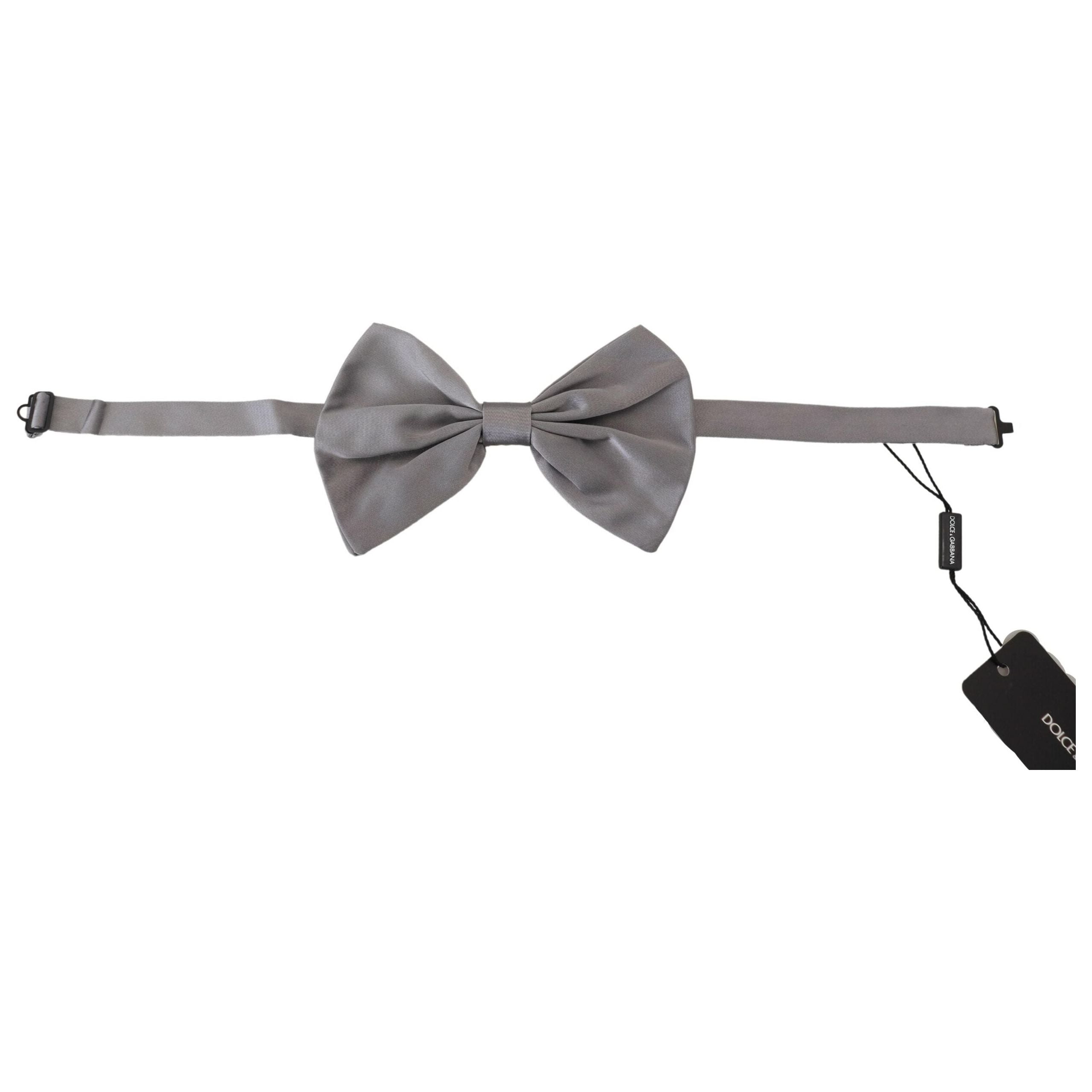 Dolce & Gabbana Silver Gray Silk Bow Tie Accessory