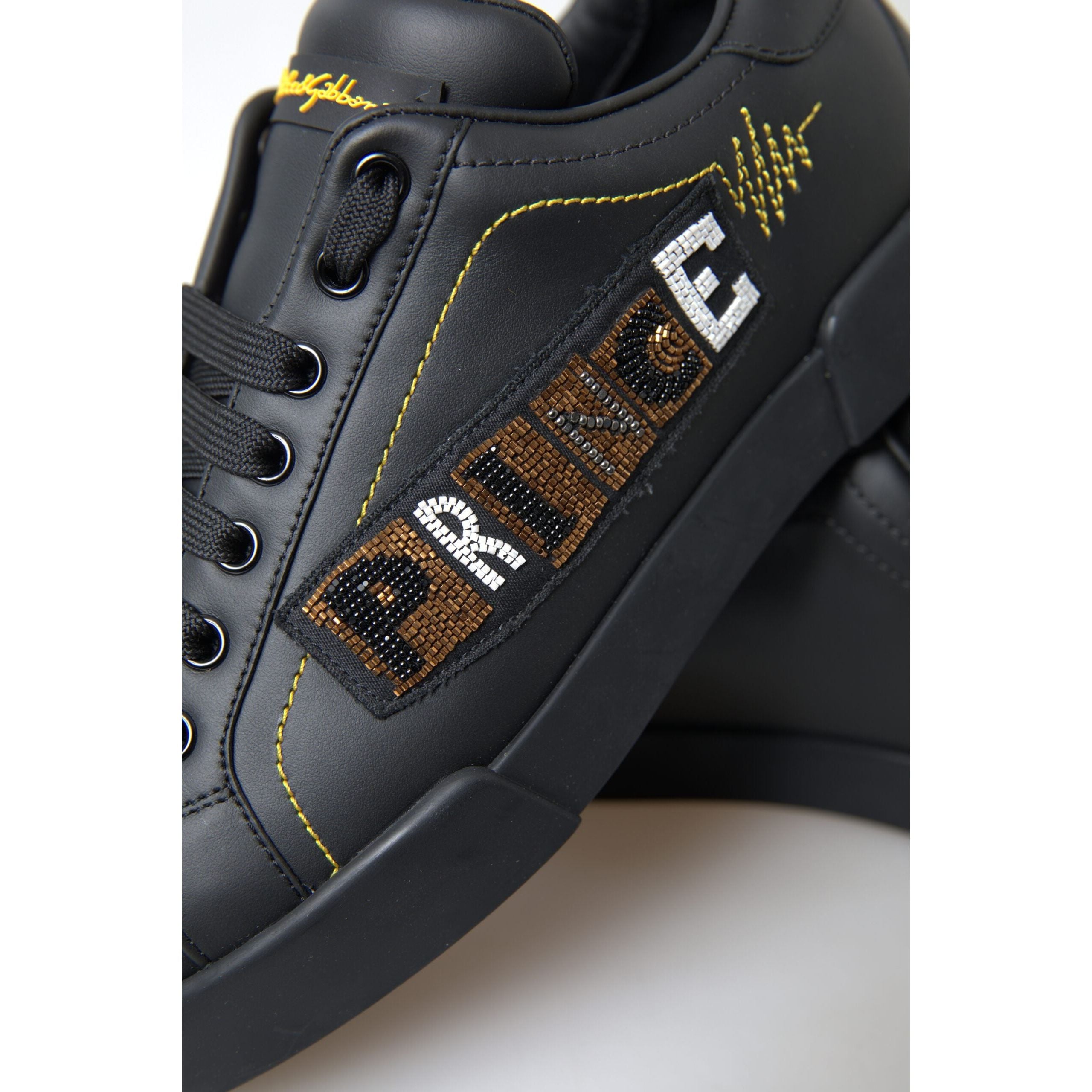 Dolce & Gabbana Black Leather Sneakers Multicolor Accents