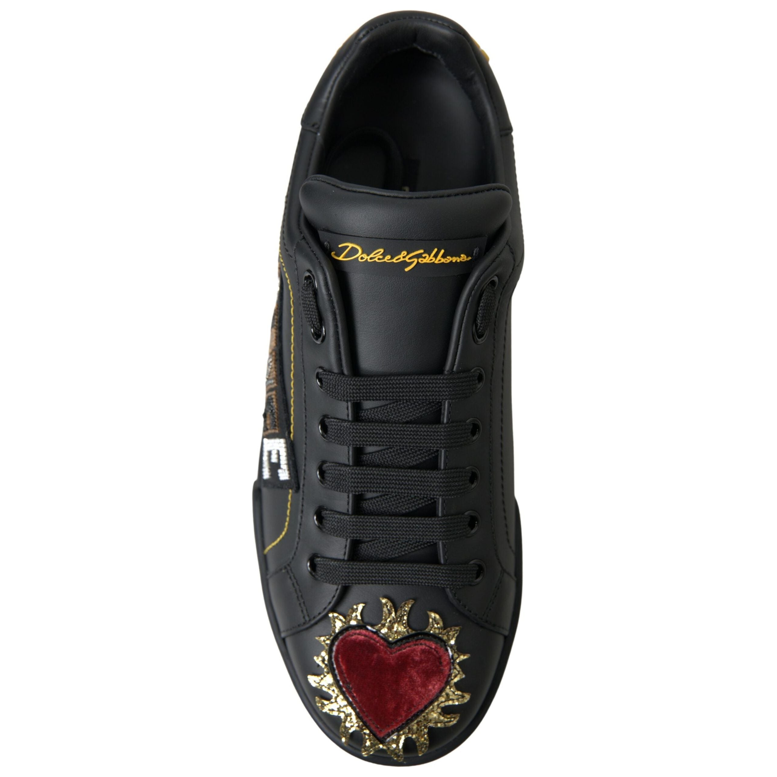 Dolce & Gabbana Black Leather Sneakers Multicolor Accents