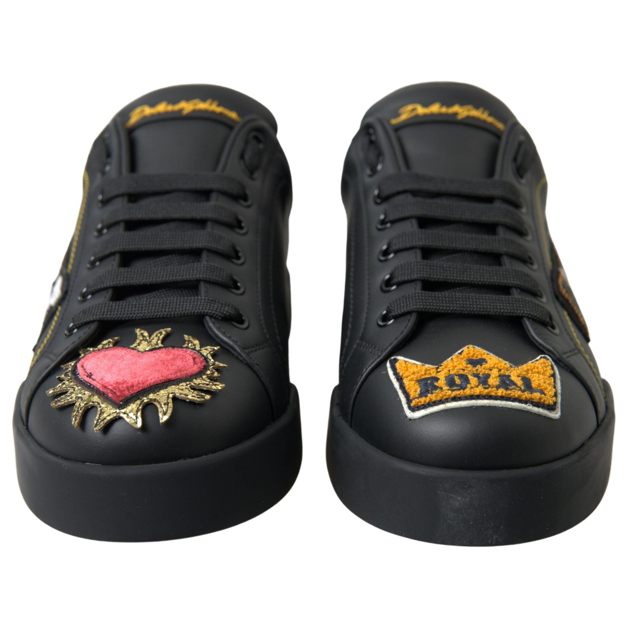 Dolce & Gabbana Black Leather Sneakers Multicolor Accents