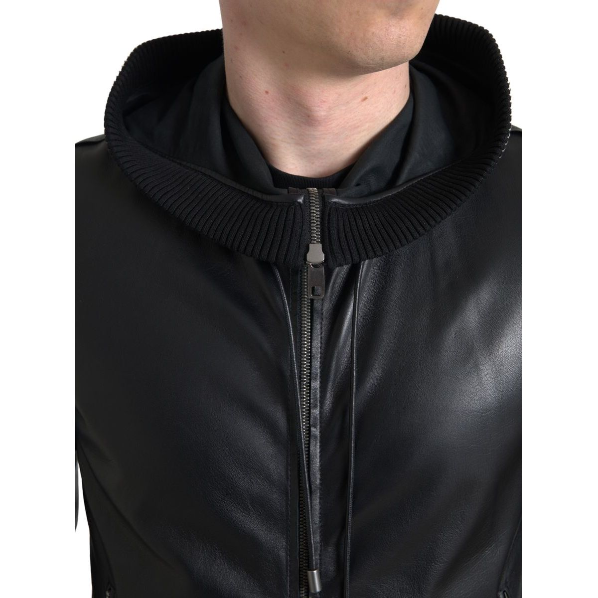Dolce & Gabbana Black Lambskin Leather Bomber Jacket