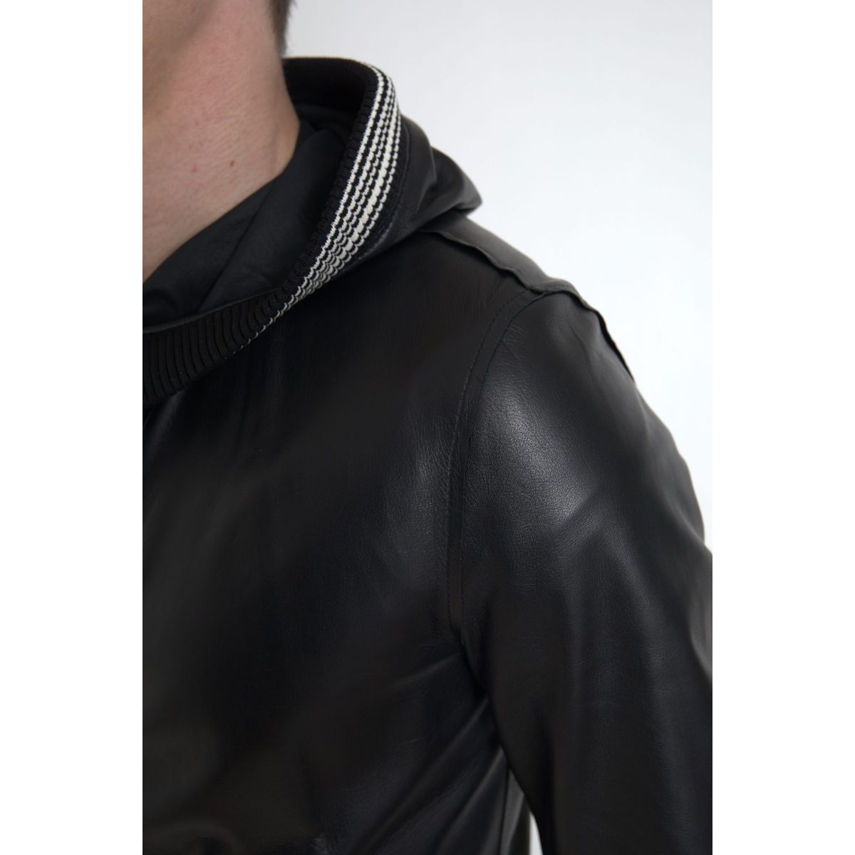 Dolce & Gabbana Black Lambskin Leather Bomber Jacket