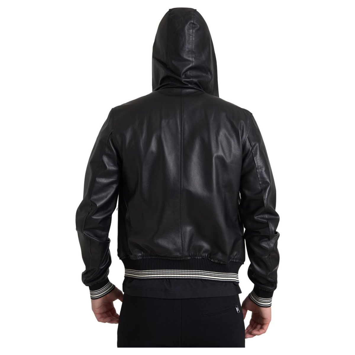 Dolce & Gabbana Black Lambskin Leather Bomber Jacket