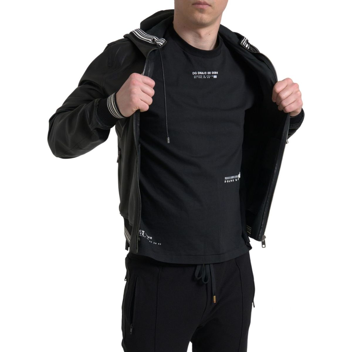 Dolce & Gabbana Black Lambskin Leather Bomber Jacket