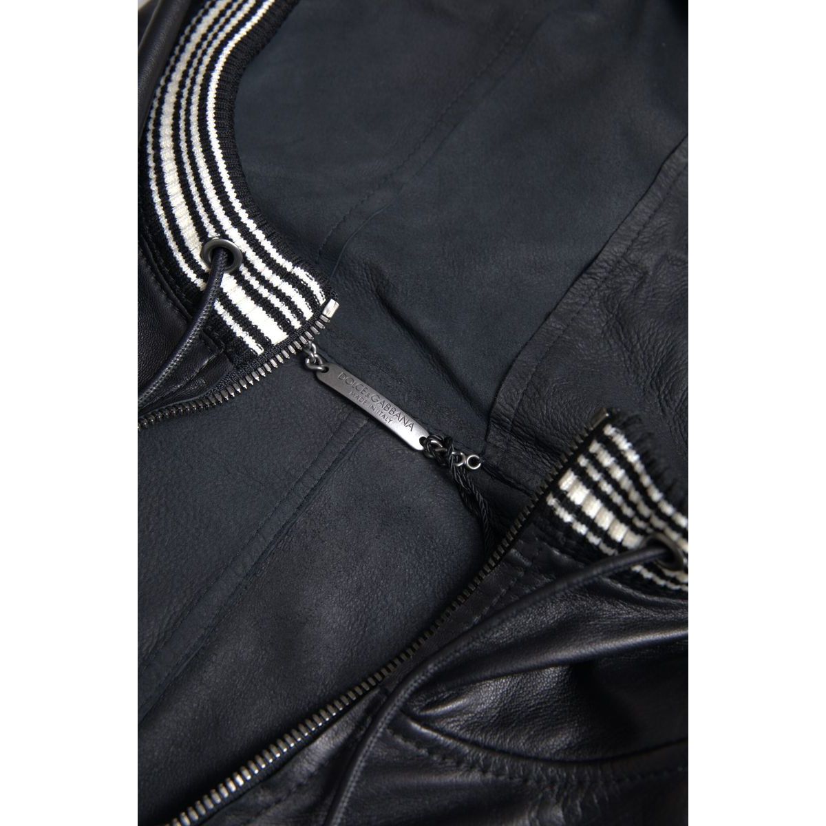 Dolce & Gabbana Black Lambskin Leather Bomber Jacket