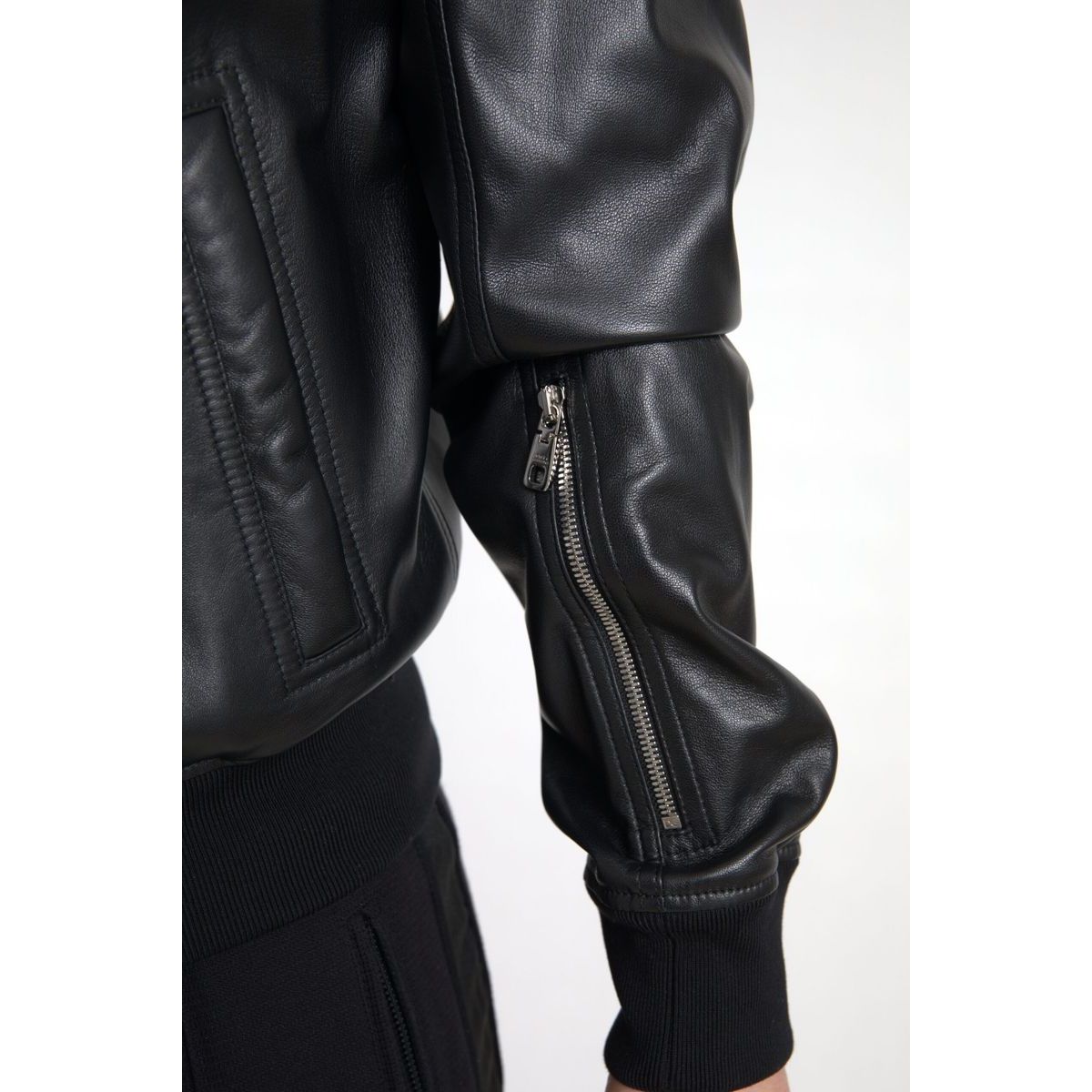 Dolce & Gabbana Black Lambskin Leather Bomber Jacket