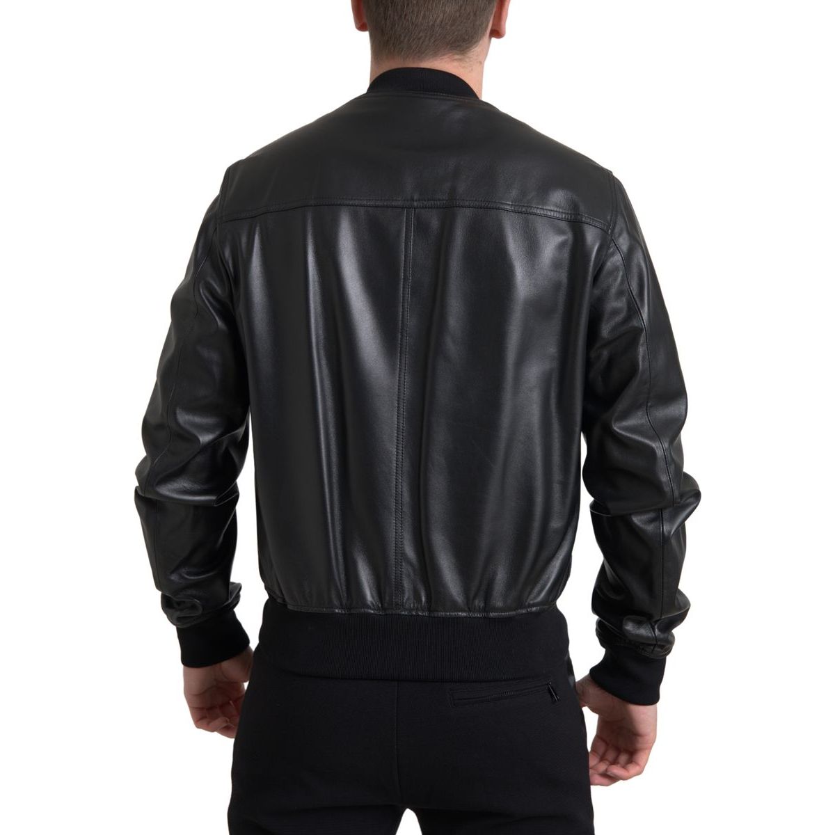Dolce & Gabbana Black Lambskin Leather Bomber Jacket
