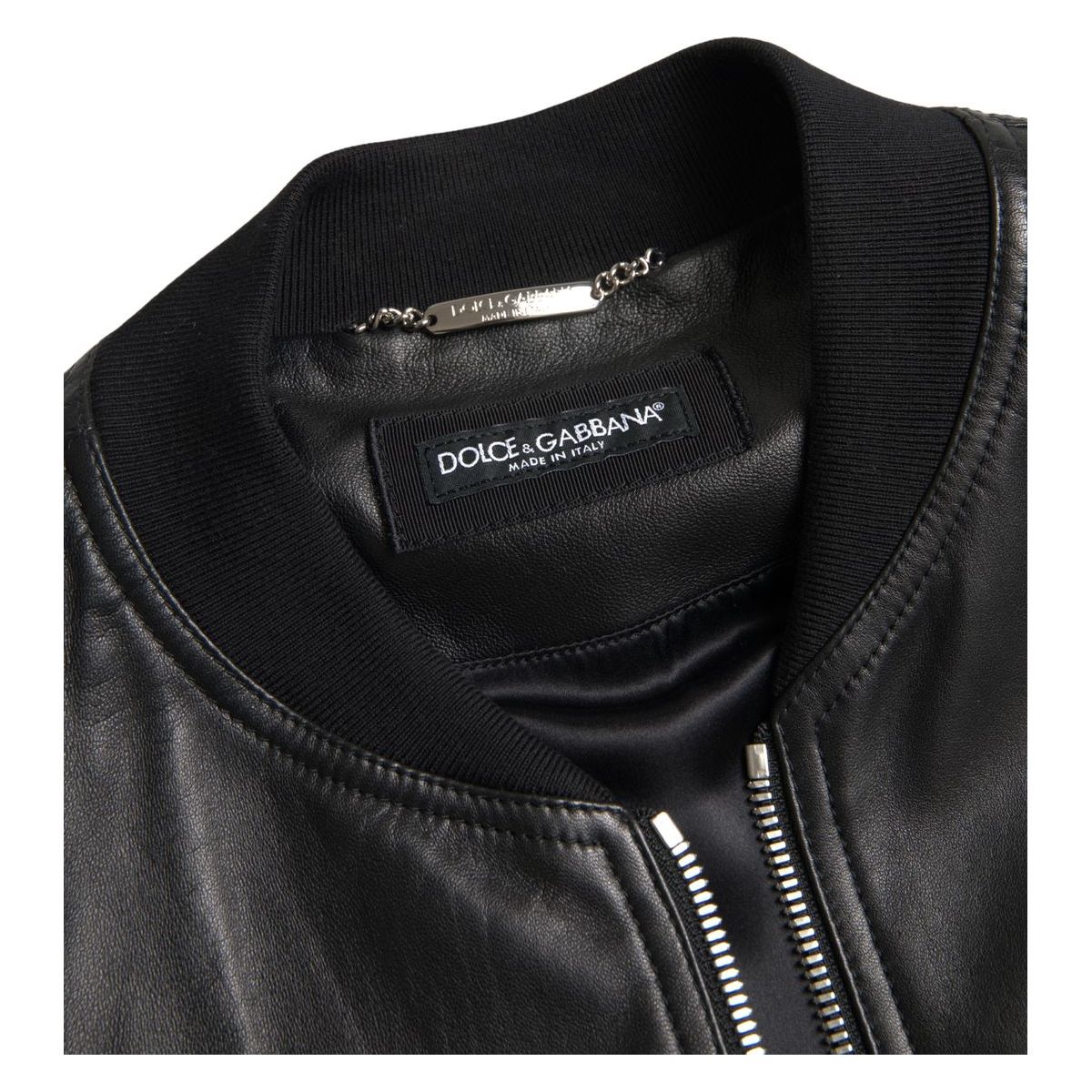 Dolce & Gabbana Black Lambskin Leather Bomber Jacket