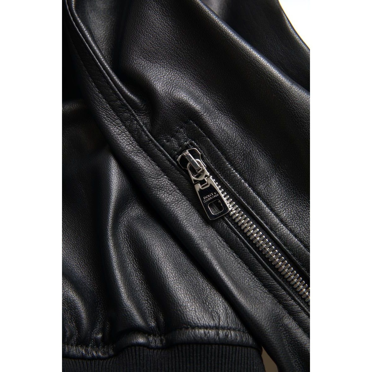 Dolce & Gabbana Black Lambskin Leather Bomber Jacket