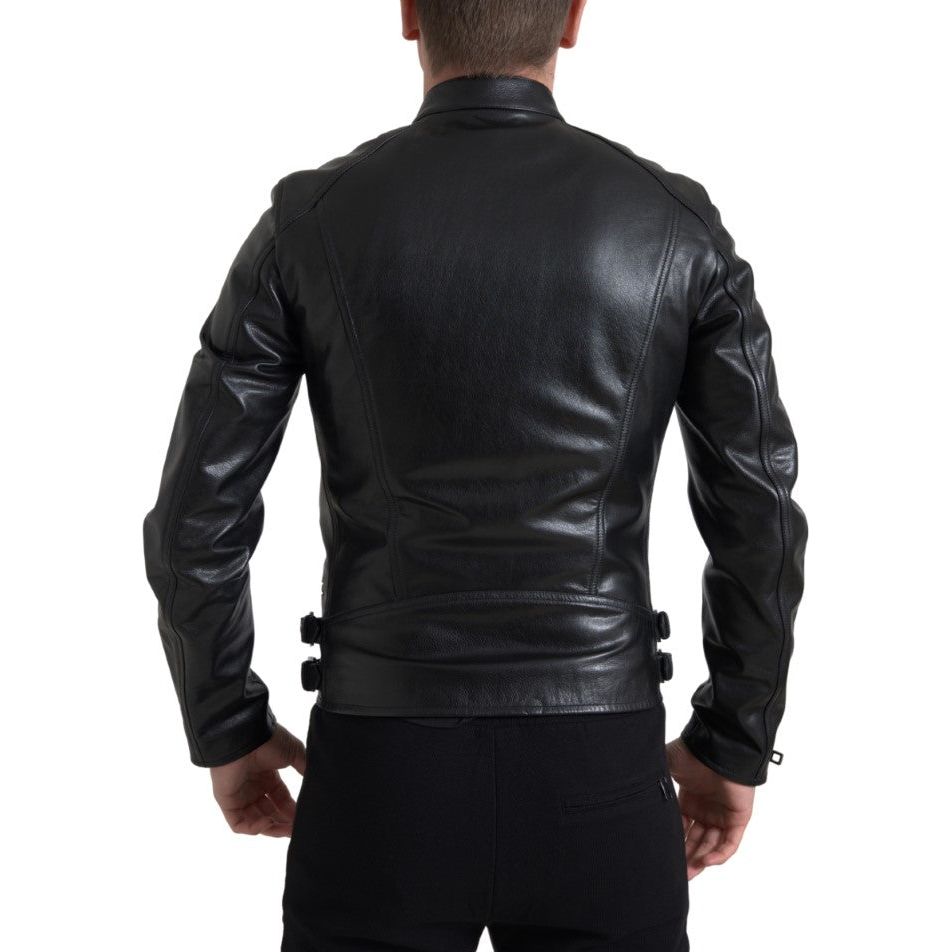 Dolce & Gabbana Black Calfskin Leather Biker Jacket