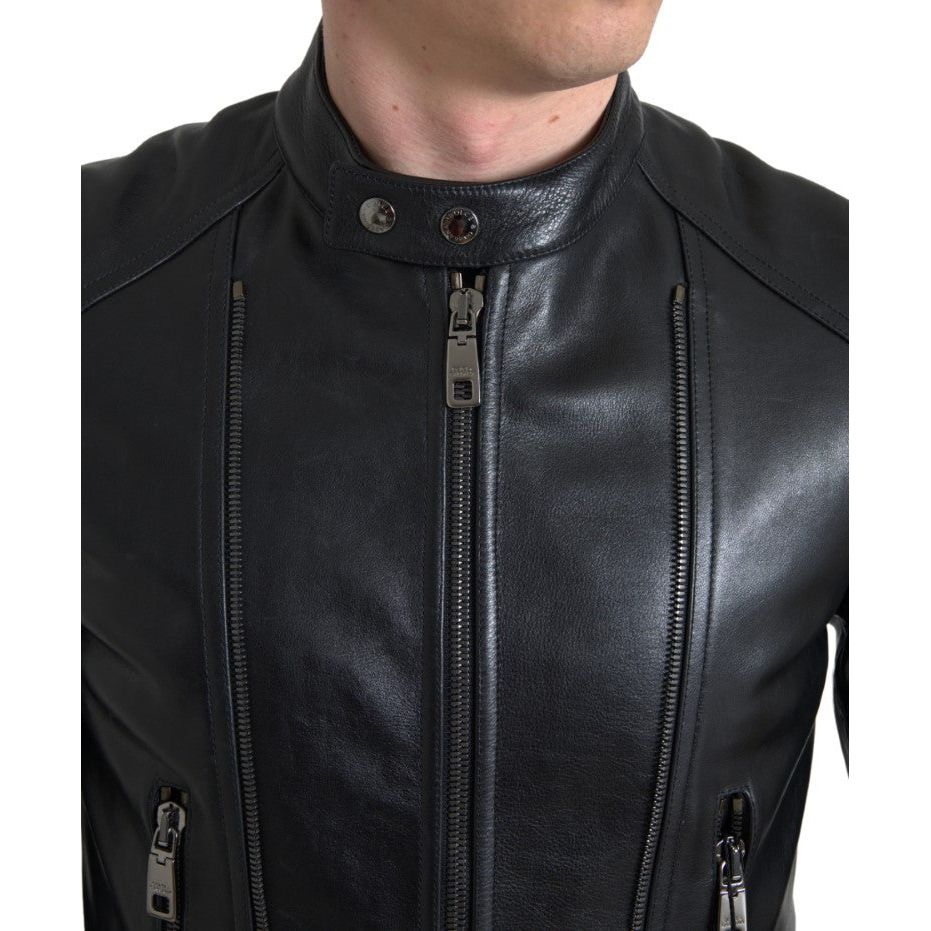 Dolce & Gabbana Black Calfskin Leather Biker Jacket