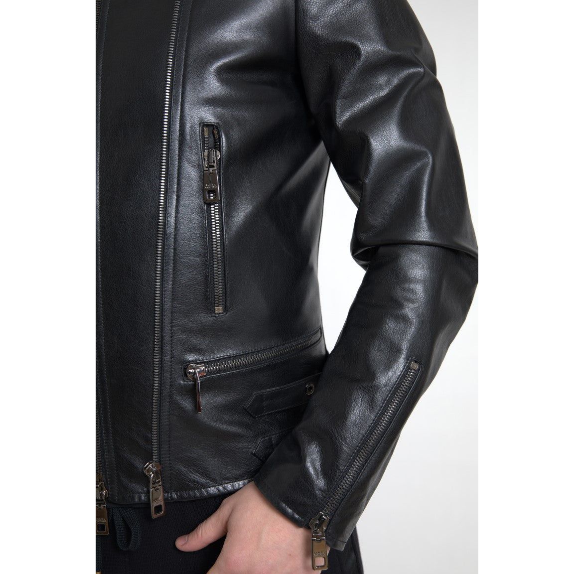 Dolce & Gabbana Black Calfskin Leather Biker Jacket