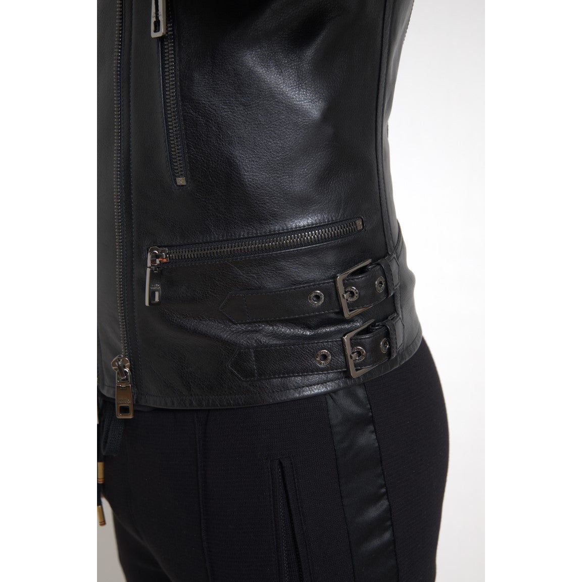 Dolce & Gabbana Black Calfskin Leather Biker Jacket