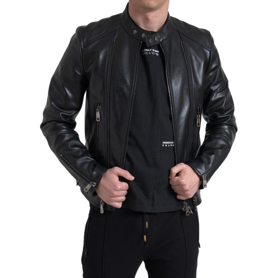 Dolce & Gabbana Black Calfskin Leather Biker Jacket