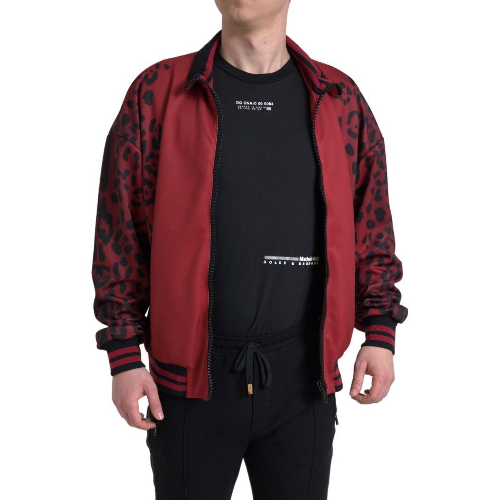 Dolce & Gabbana Red Leopard Print Bomber Jacket Elegance
