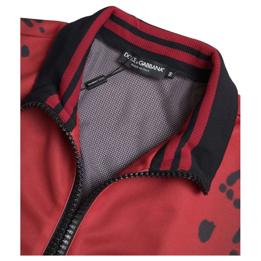 Dolce & Gabbana Red Leopard Print Bomber Jacket Elegance