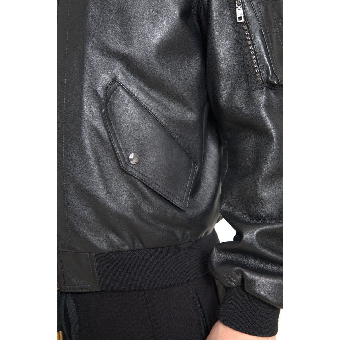 Dolce & Gabbana Black Leather Bomber Jacket