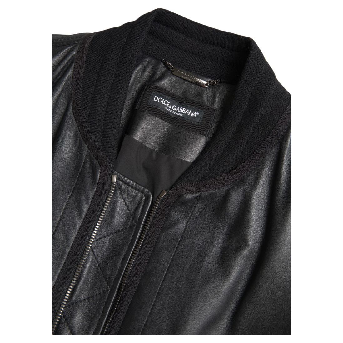 Dolce & Gabbana Black Leather Bomber Jacket