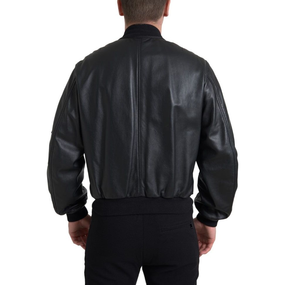 Dolce & Gabbana Black Leather Bomber Jacket
