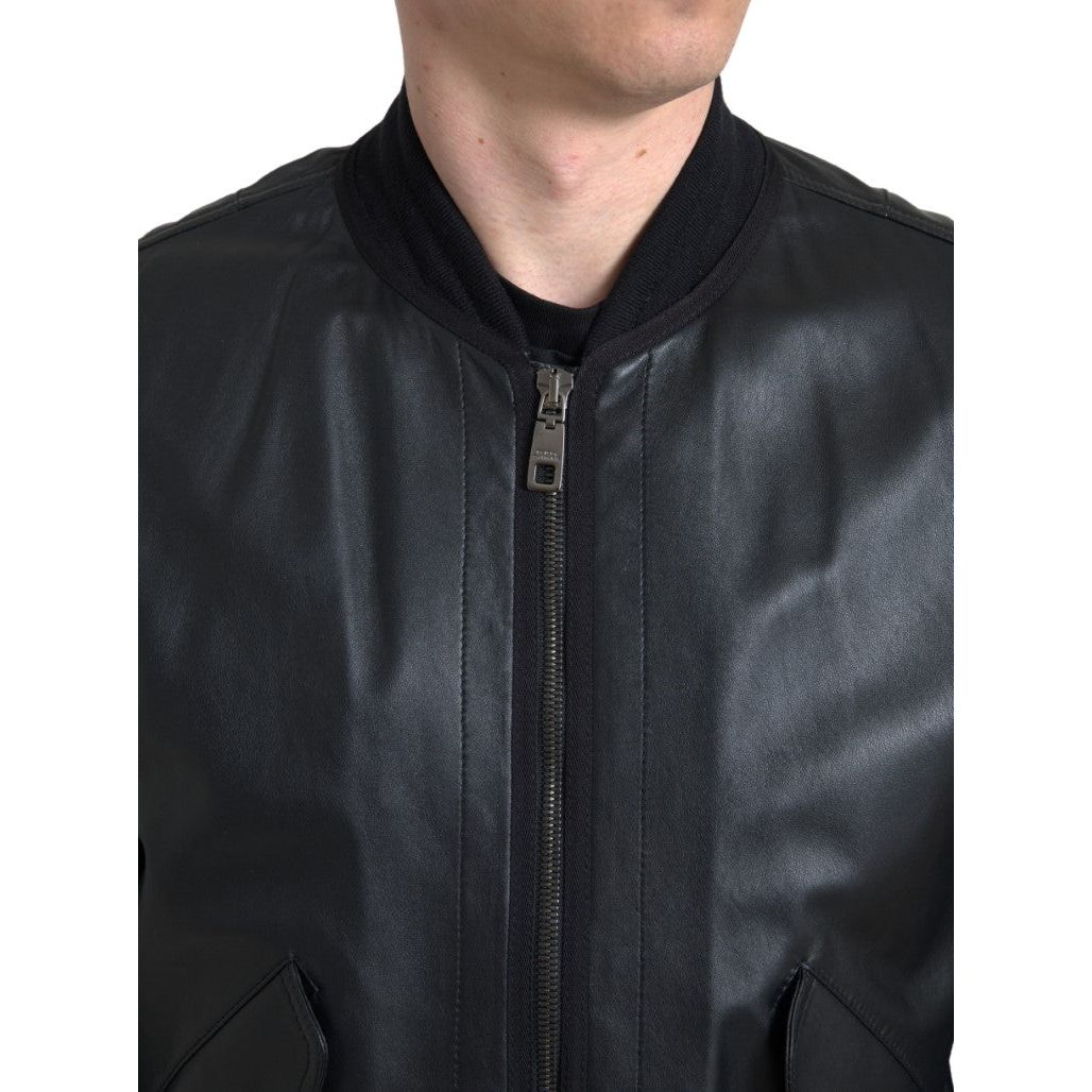 Dolce & Gabbana Black Leather Bomber Jacket
