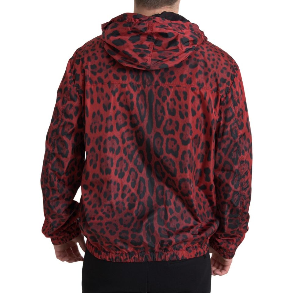 Dolce & Gabbana Red Nylon Hooded Bomber Jacket