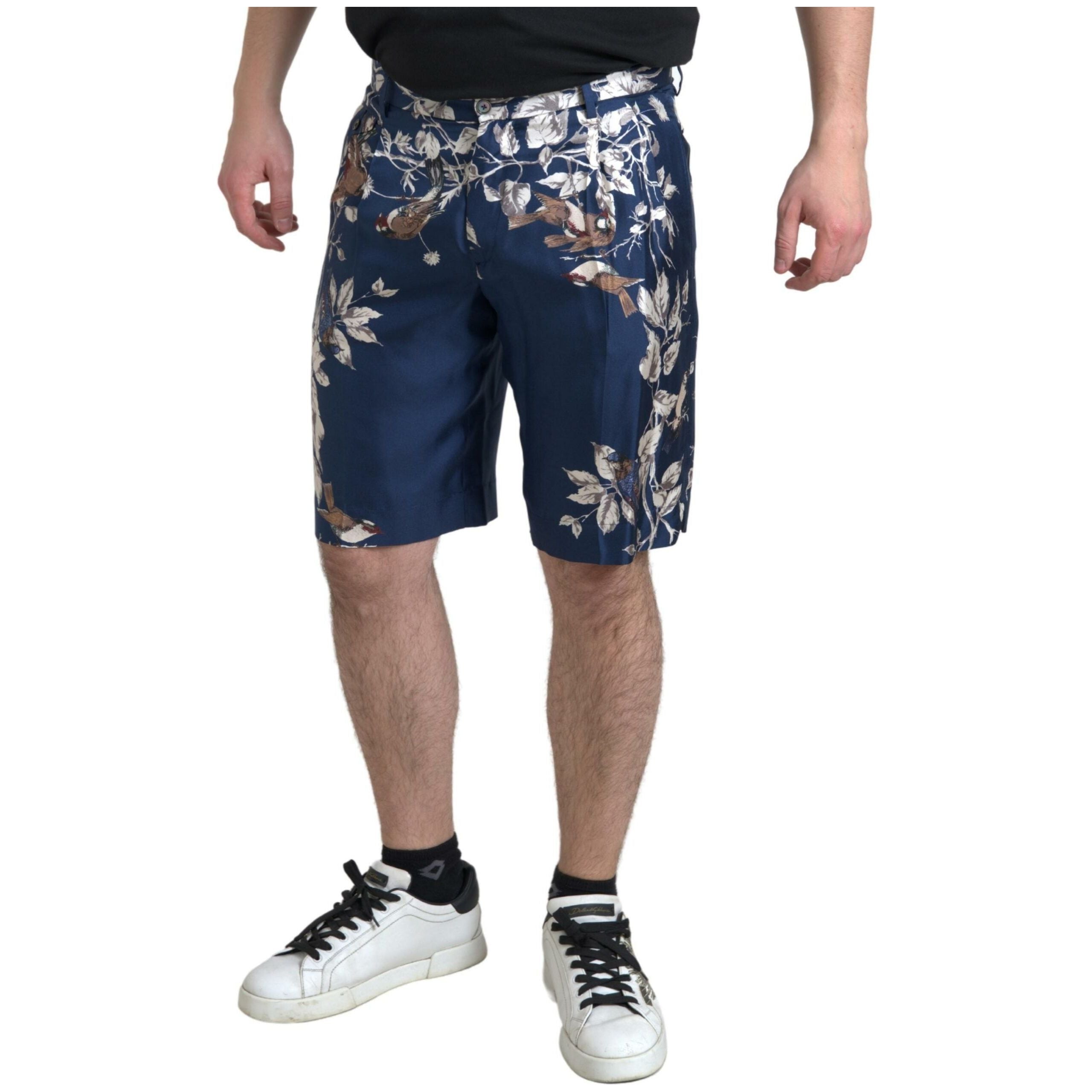 Dolce & Gabbana Blue Silk Floral Bermuda Shorts