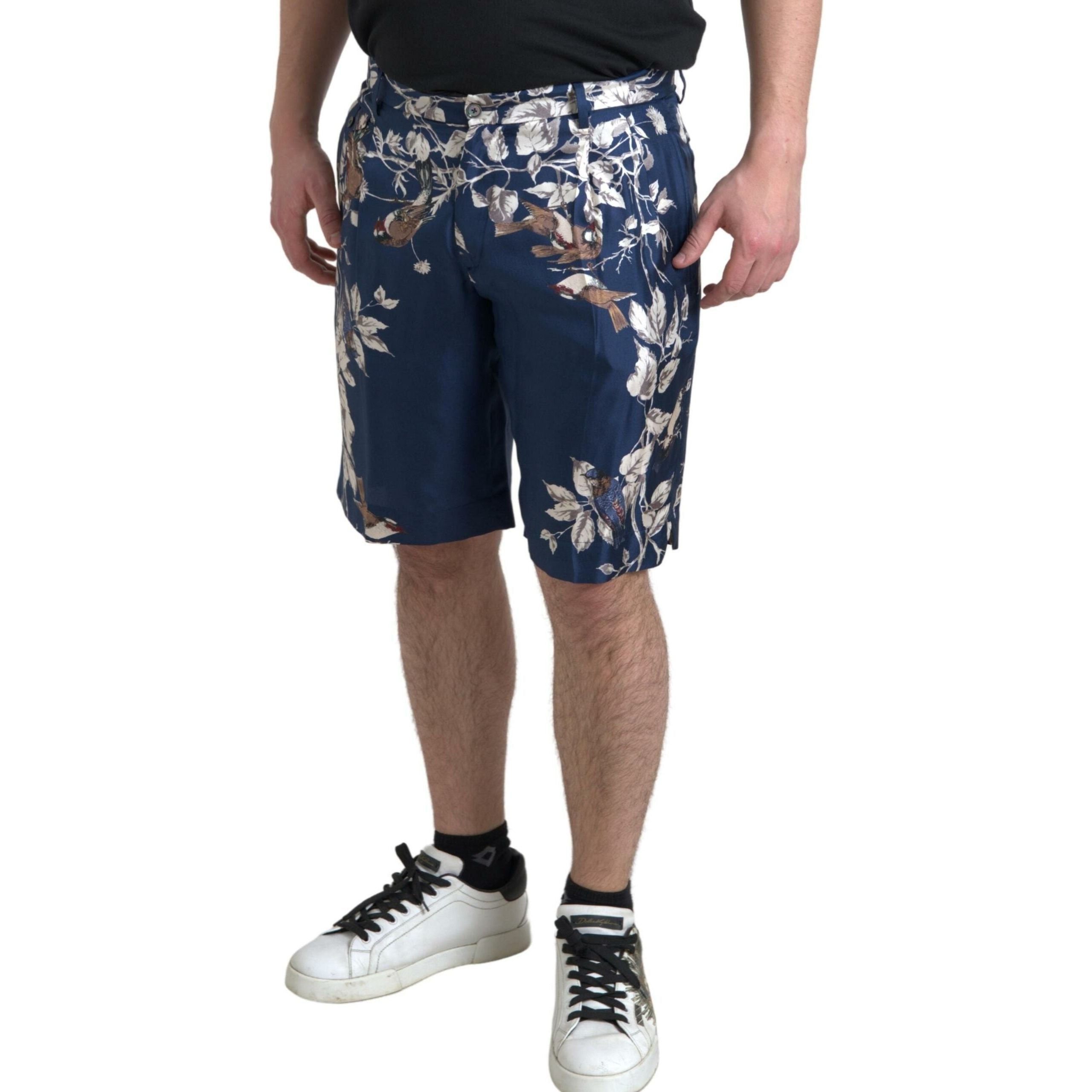 Dolce & Gabbana Blue Silk Floral Bermuda Shorts