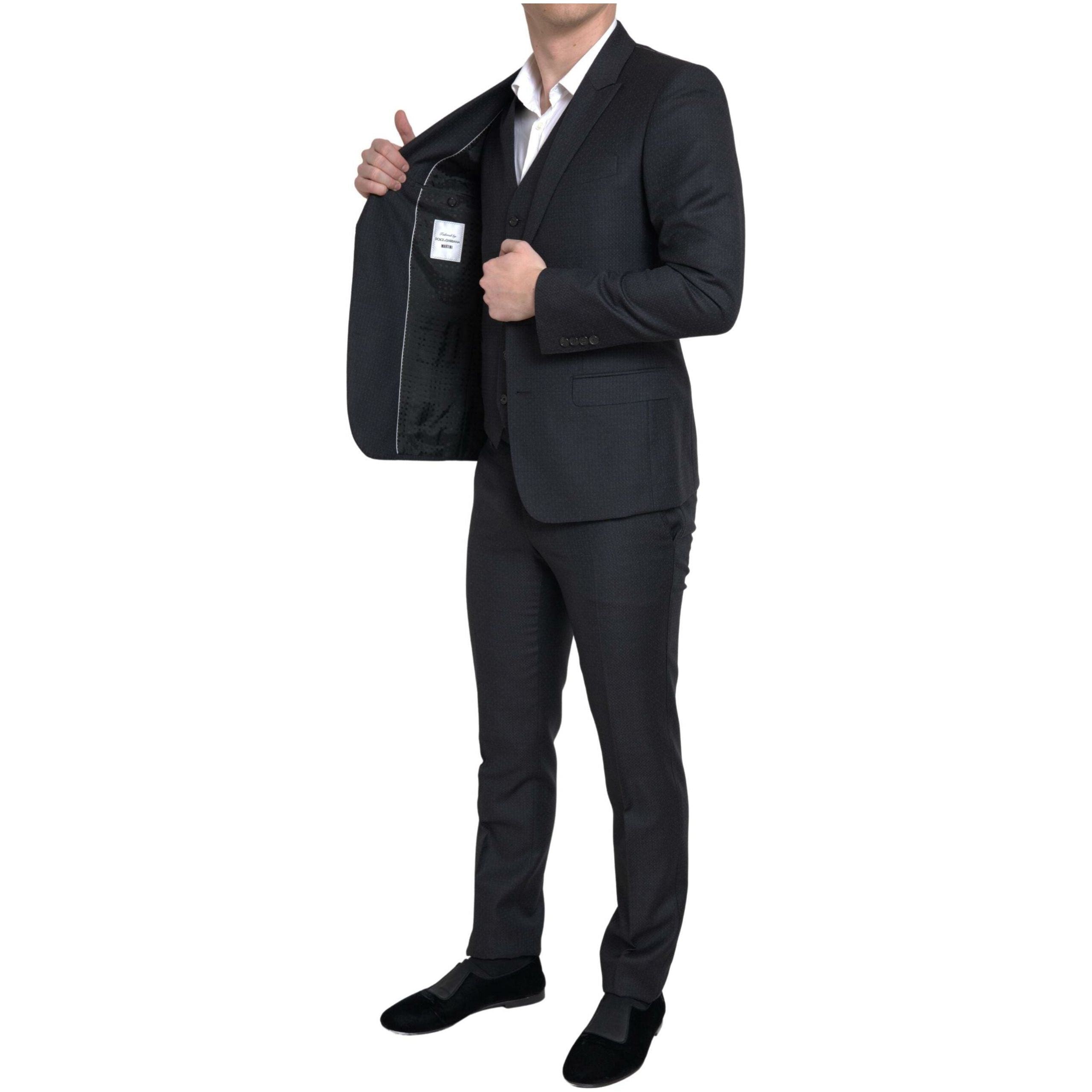 Dolce & Gabbana Black Virgin Wool 3-Piece Suit