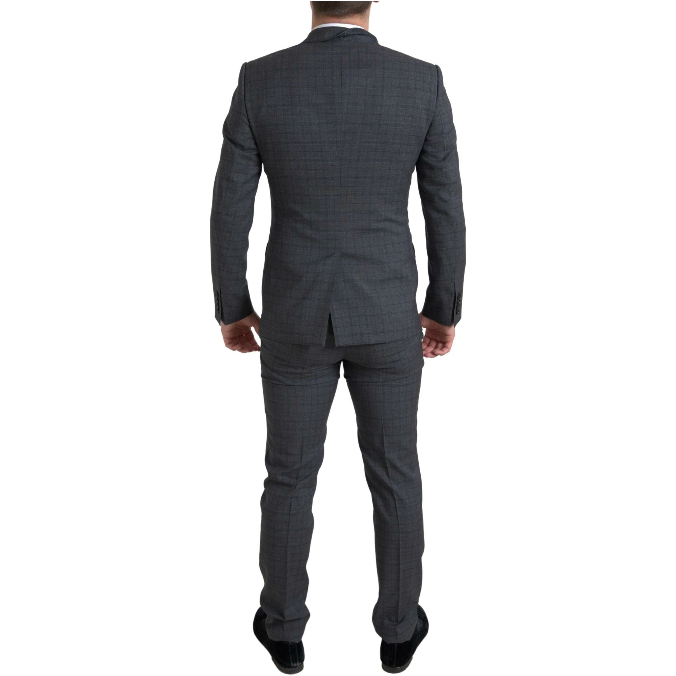 Dolce & Gabbana Grey Virgin Wool Checkered Suit