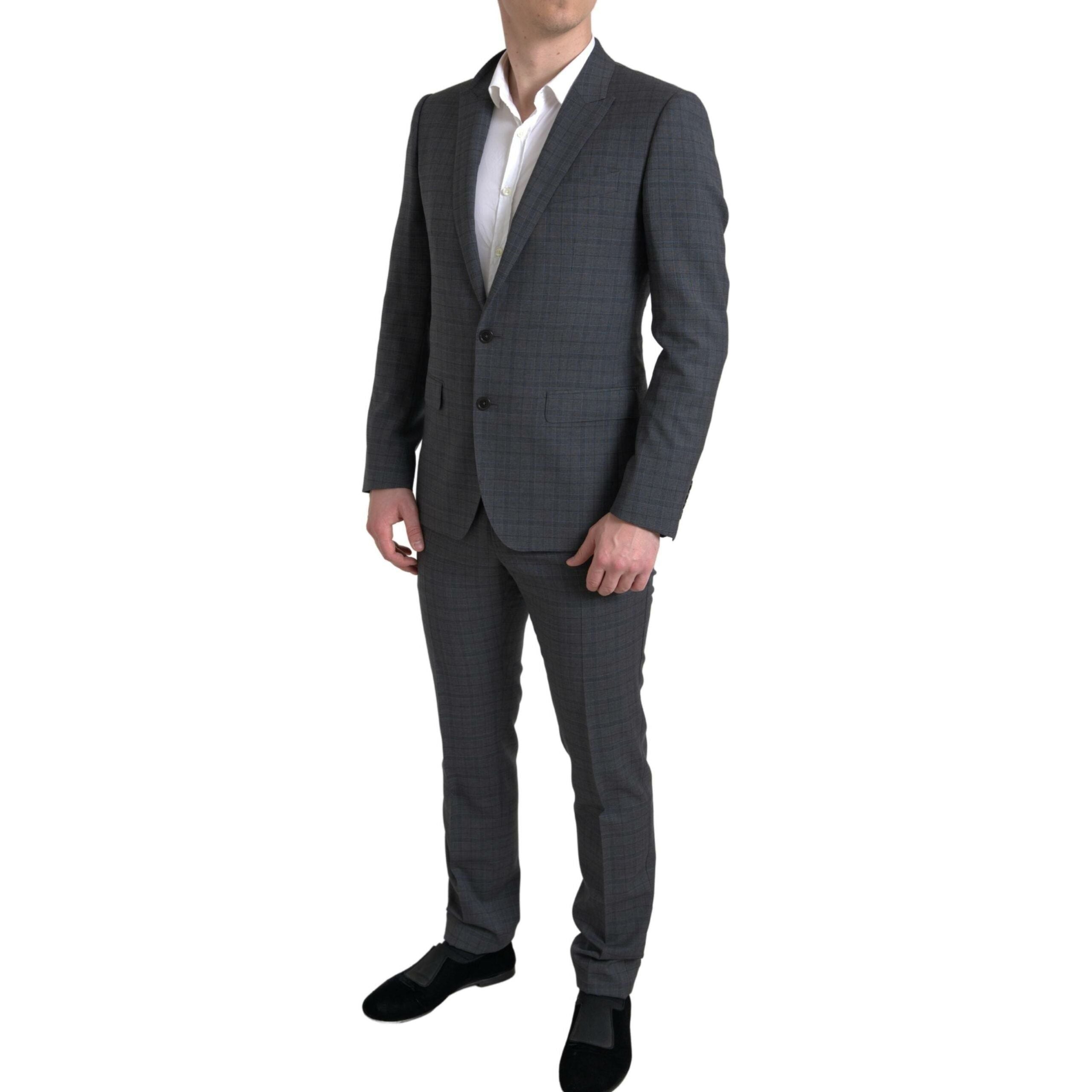 Dolce & Gabbana Grey Virgin Wool Checkered Suit