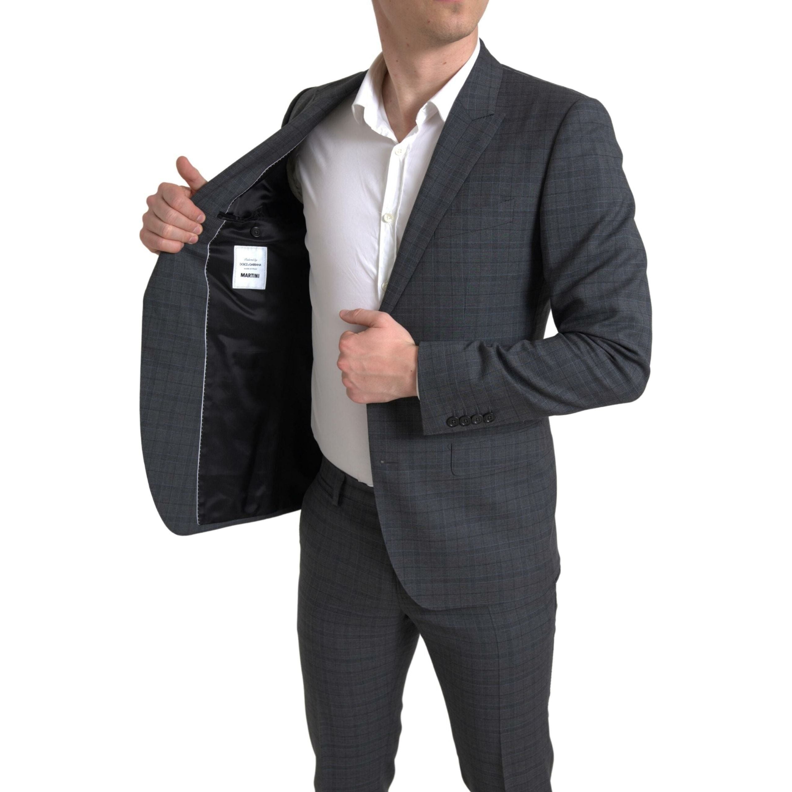 Dolce & Gabbana Grey Virgin Wool Checkered Suit