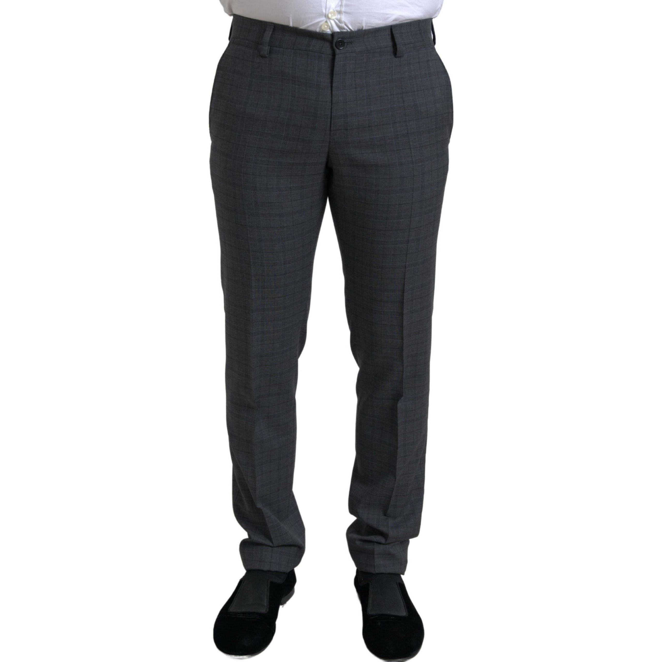 Dolce & Gabbana Grey Virgin Wool Checkered Suit