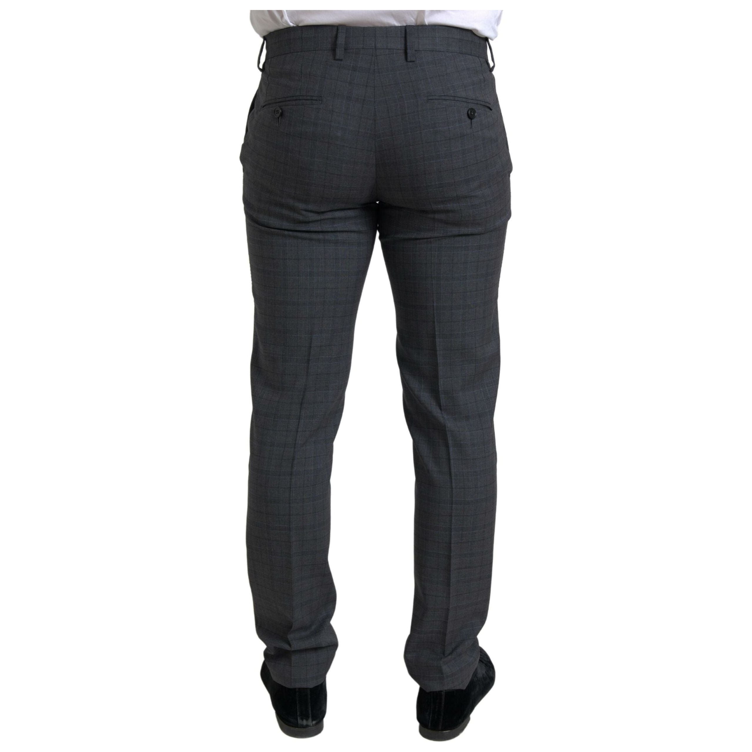 Dolce & Gabbana Grey Virgin Wool Checkered Suit