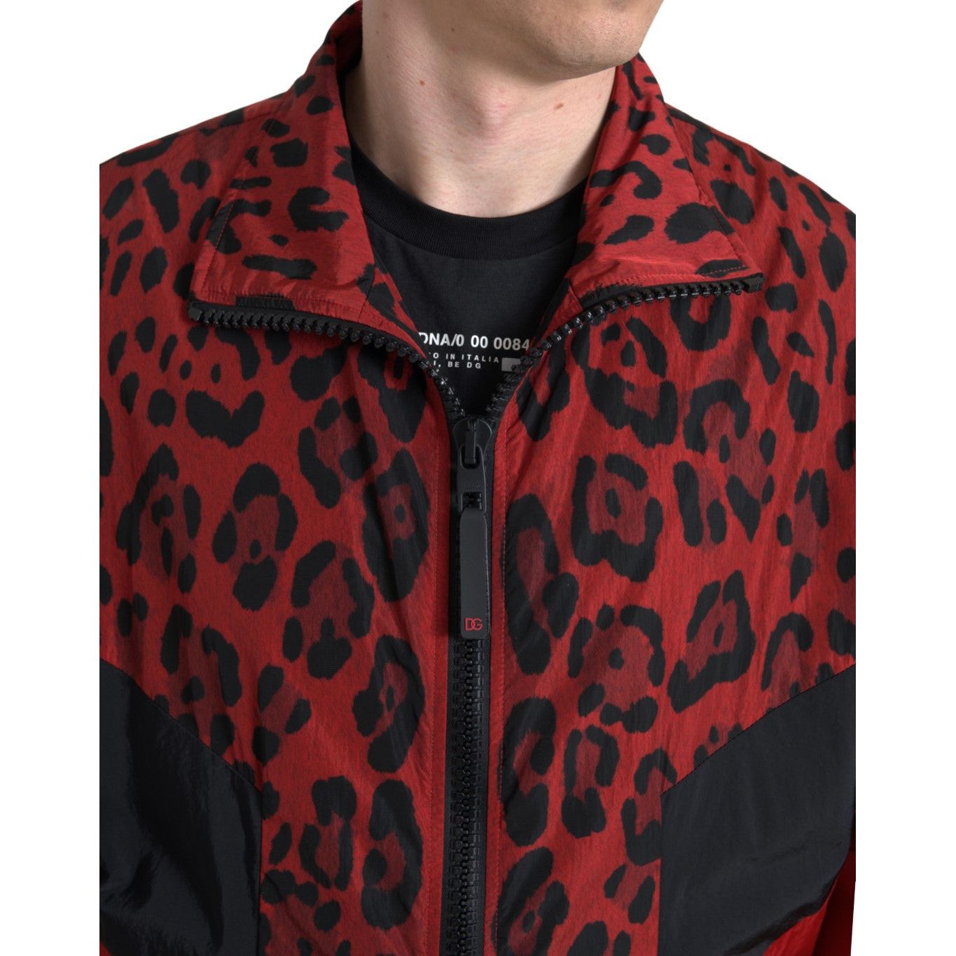 Dolce & Gabbana Red Leopard Cotton Zip Sweater Jacket