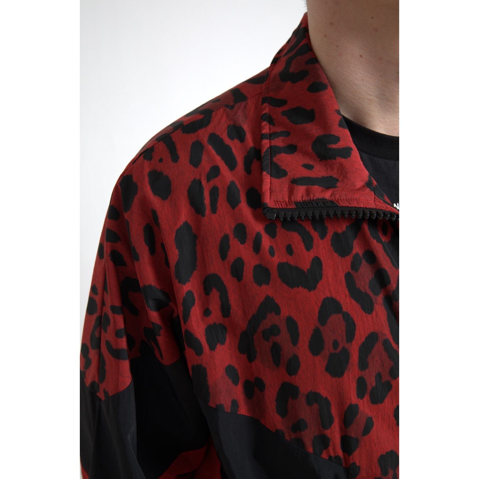 Dolce & Gabbana Red Leopard Cotton Zip Sweater Jacket