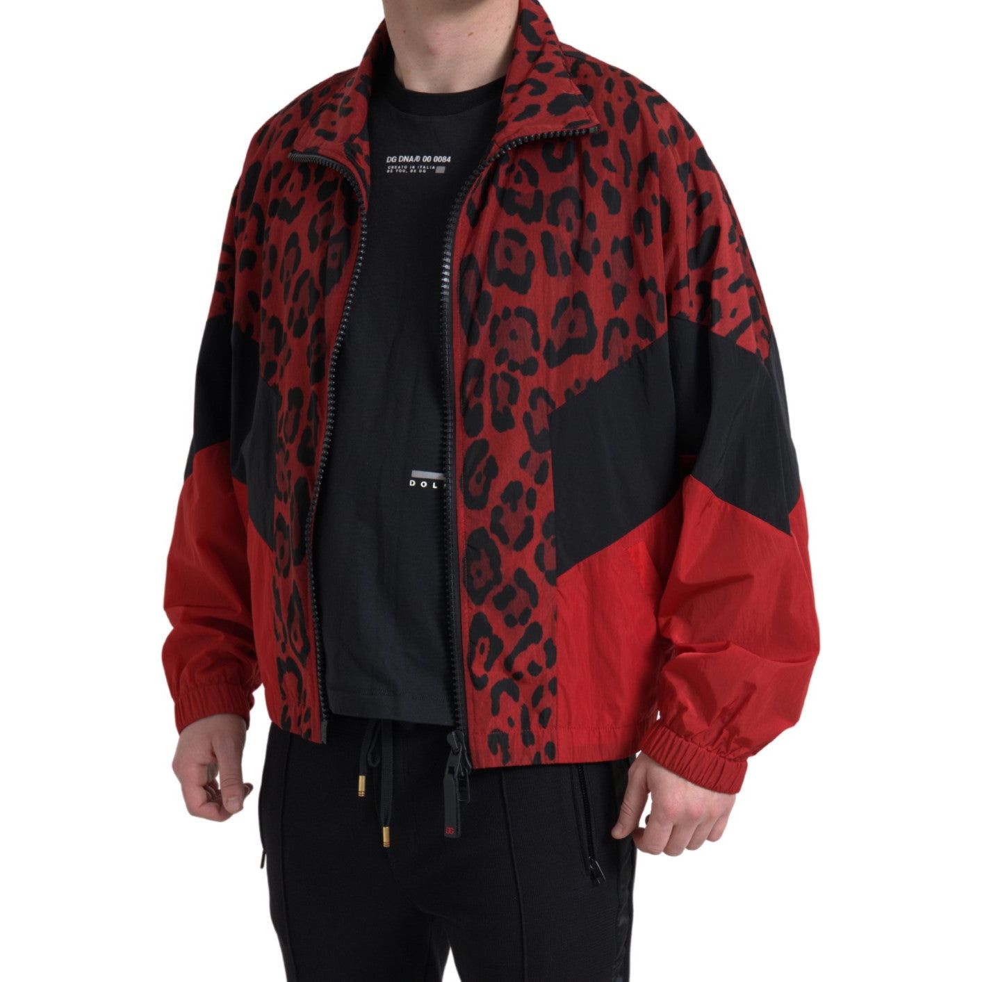 Dolce & Gabbana Red Leopard Cotton Zip Sweater Jacket