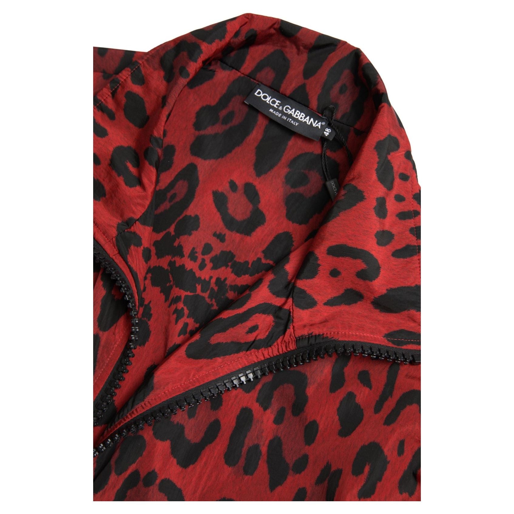 Dolce & Gabbana Red Leopard Cotton Zip Sweater Jacket