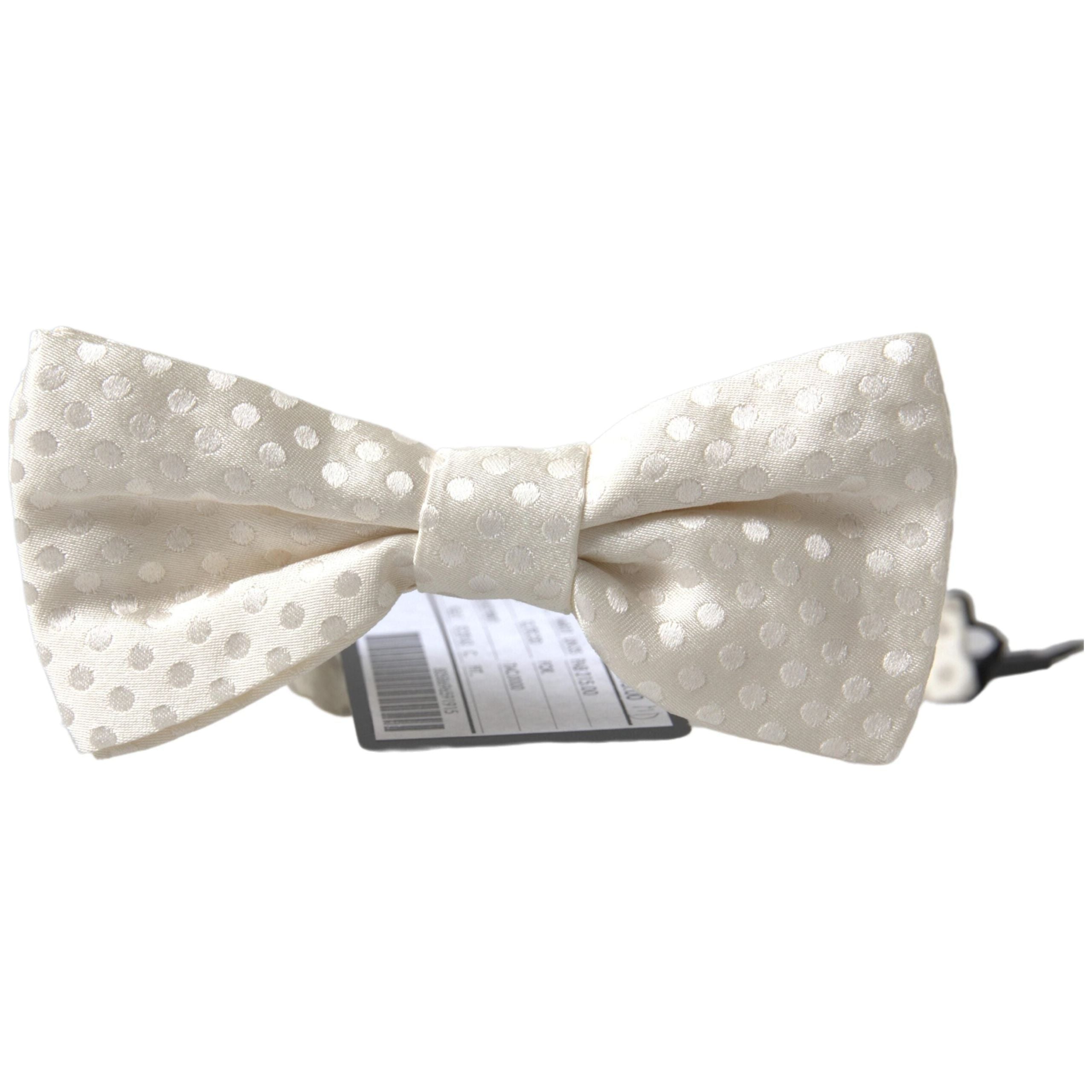 Dolce & Gabbana Ivory Silk Bow Tie with Fantasy Pattern