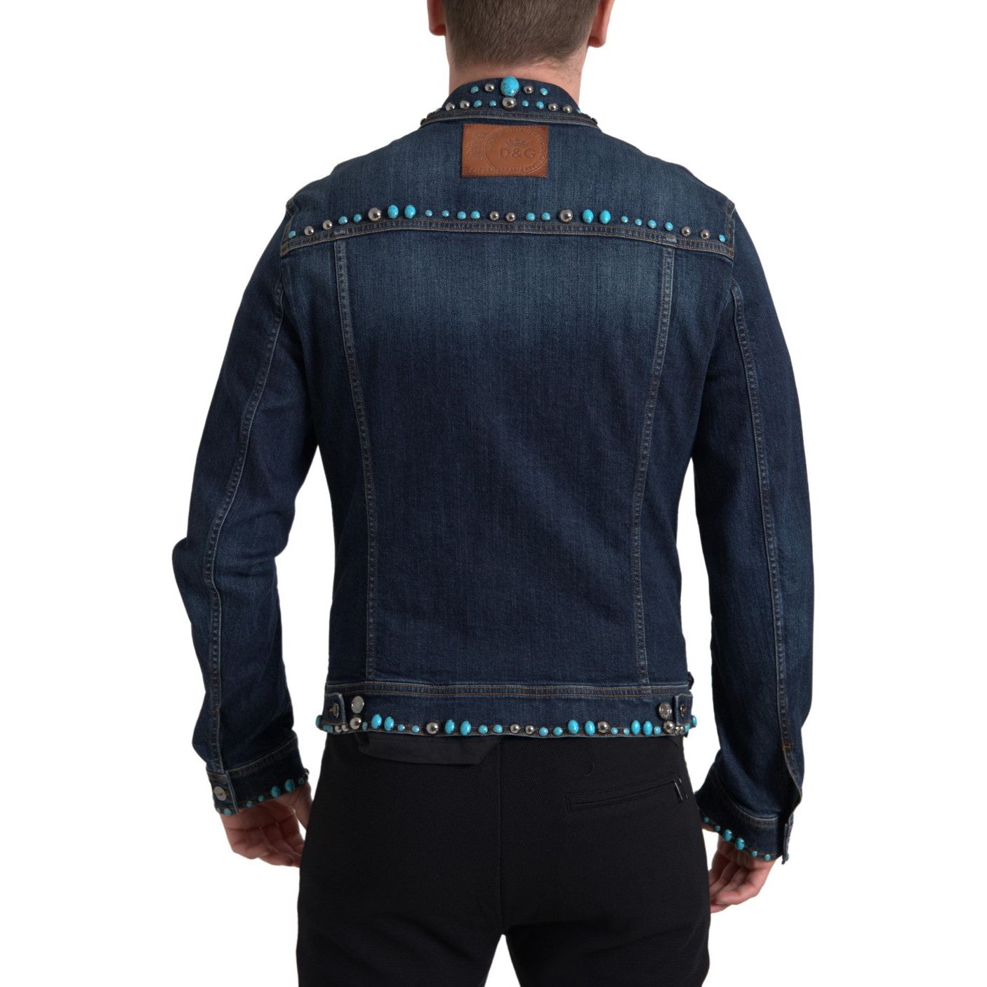 Dolce & Gabbana Turquoise Denim Jacket Elegance Embellished
