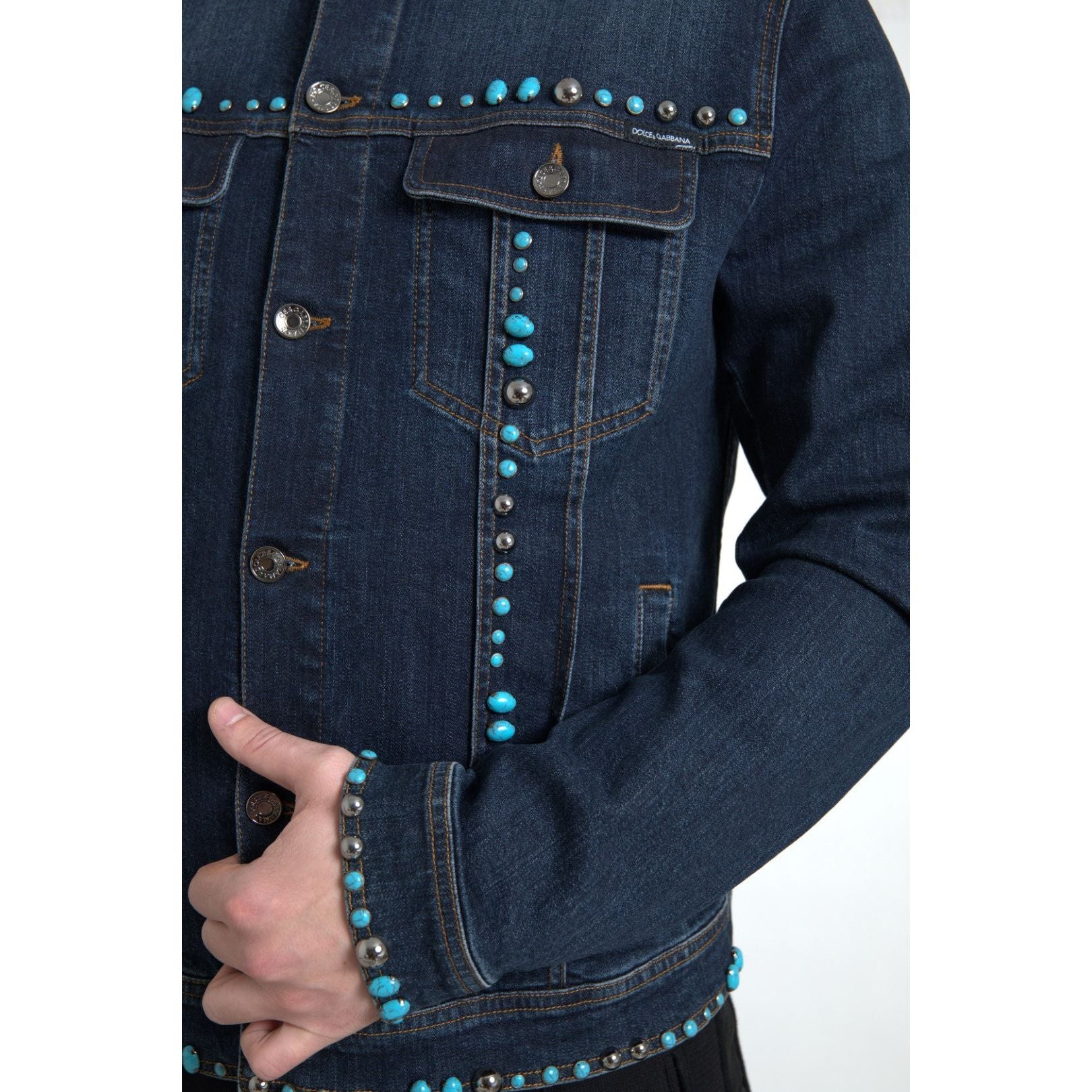 Dolce & Gabbana Turquoise Denim Jacket Elegance Embellished