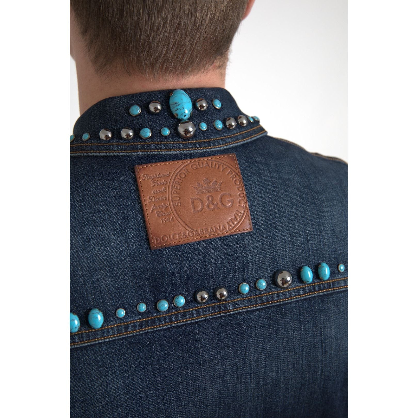Dolce & Gabbana Turquoise Denim Jacket Elegance Embellished