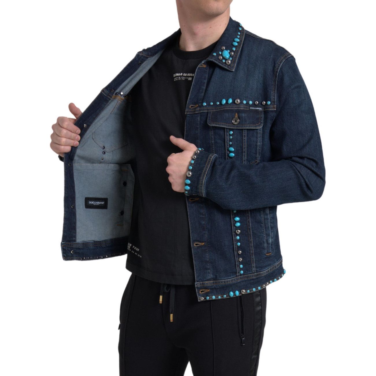 Dolce & Gabbana Turquoise Denim Jacket Elegance Embellished