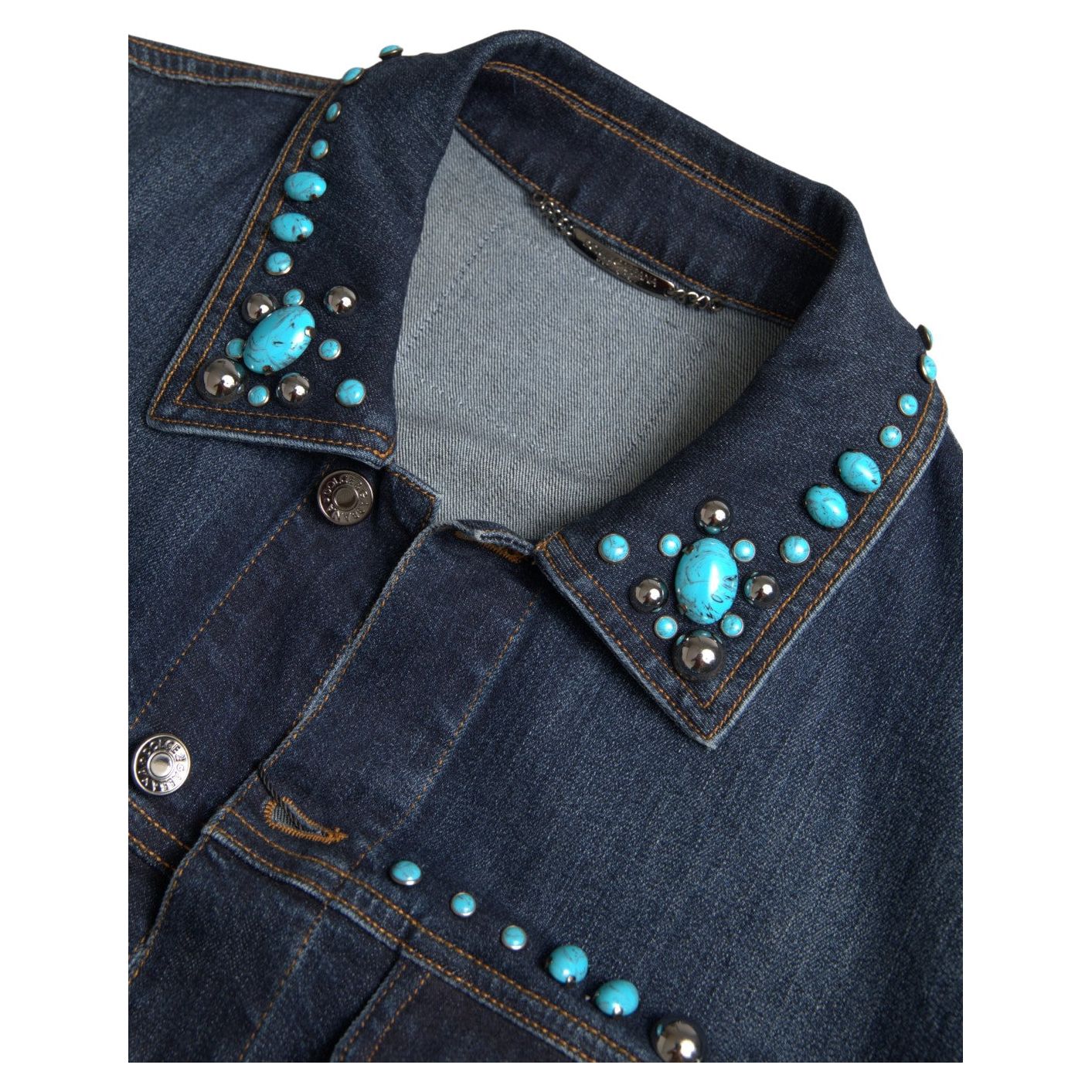 Dolce & Gabbana Turquoise Denim Jacket Elegance Embellished