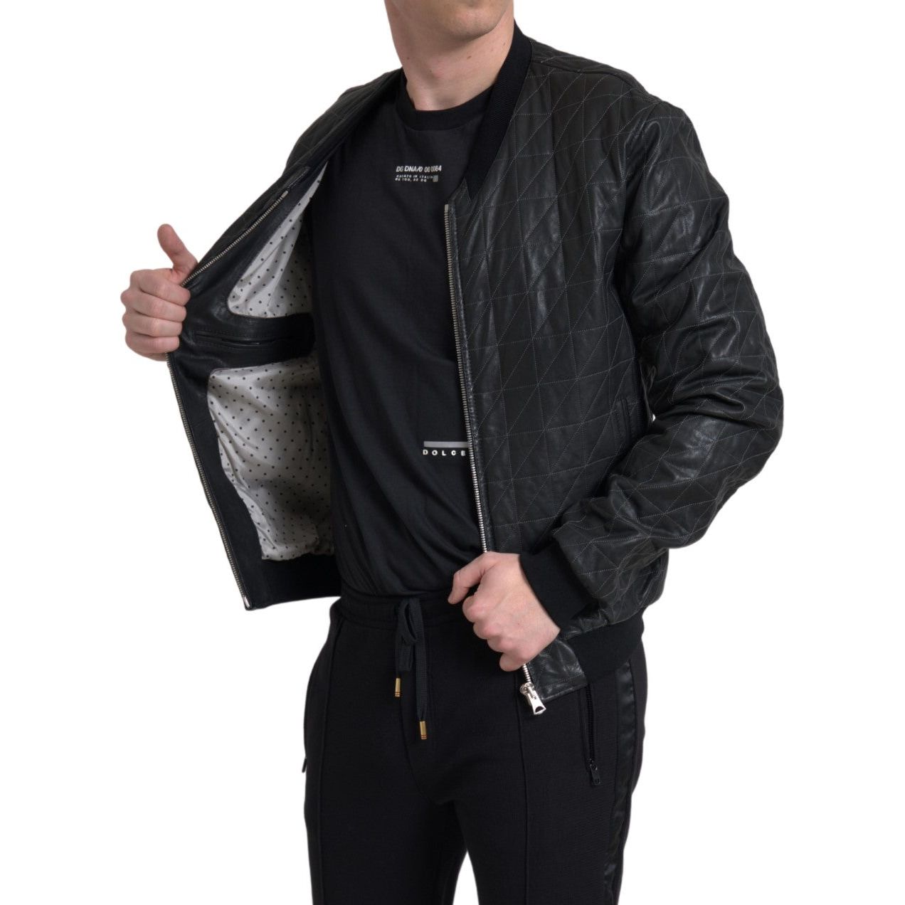 Dolce & Gabbana Black Lambskin Leather Bomber Jacket
