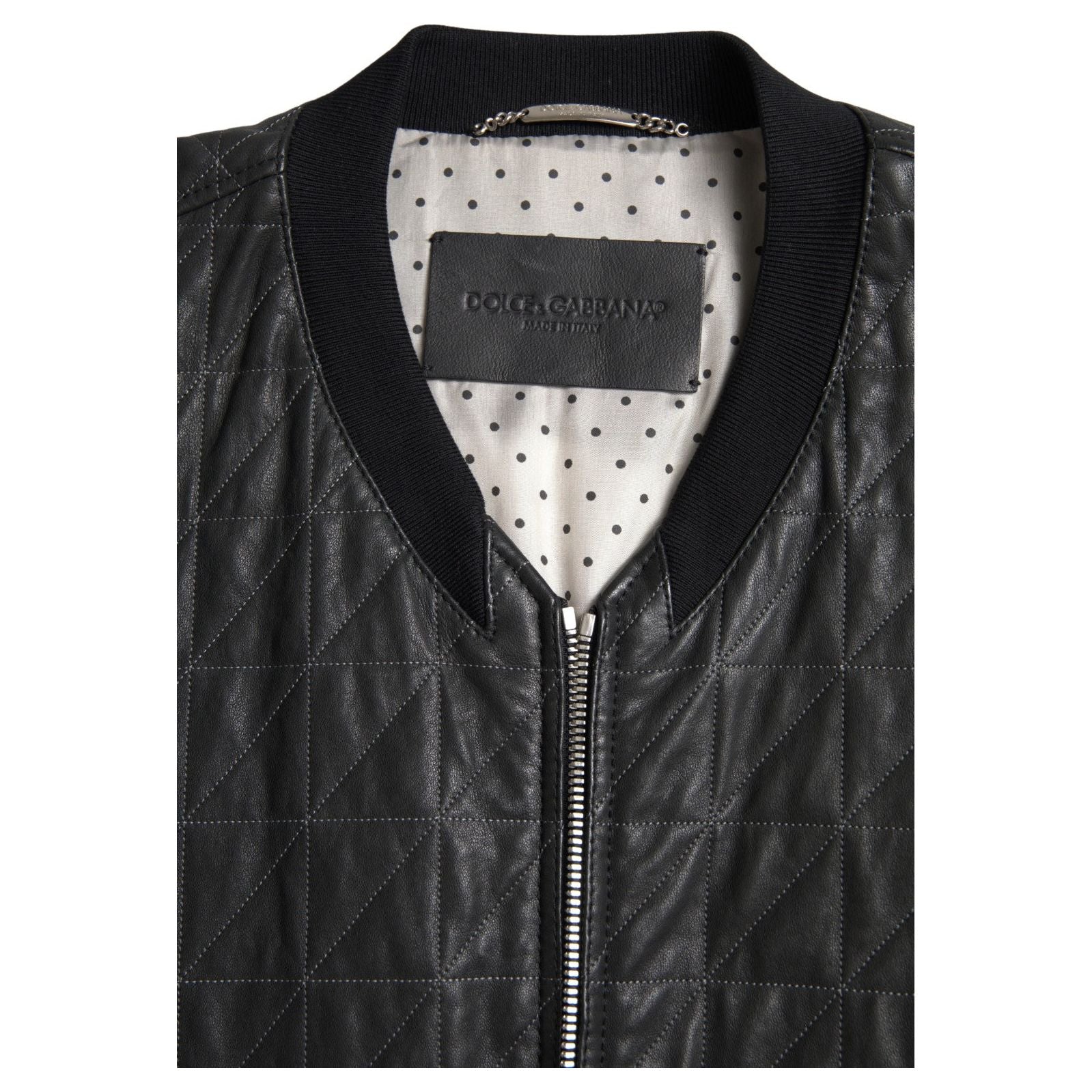 Dolce & Gabbana Black Lambskin Leather Bomber Jacket