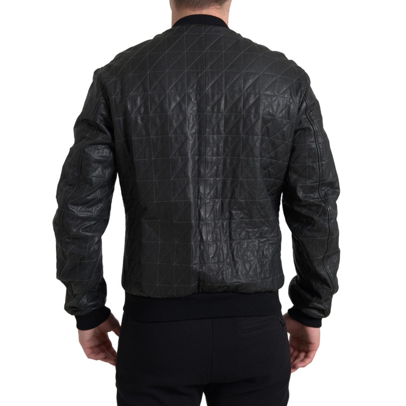 Dolce & Gabbana Black Lambskin Leather Bomber Jacket