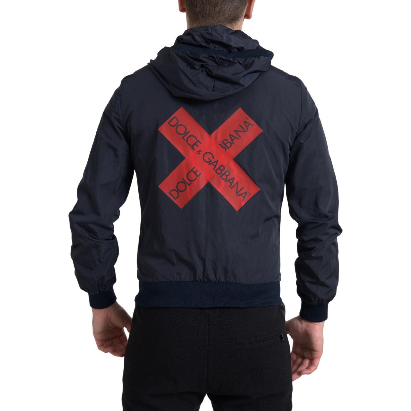 Dolce & Gabbana Blue Cotton Hooded Sweatshirt with Zip Closure