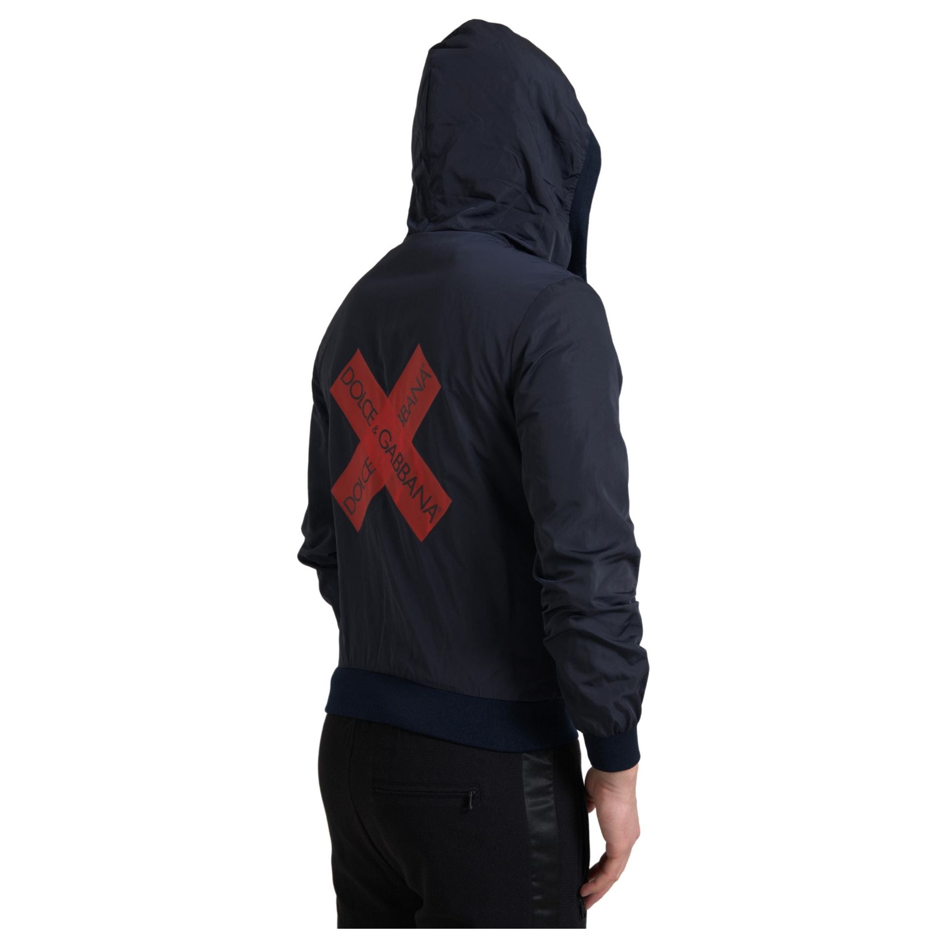 Dolce & Gabbana Blue Cotton Hooded Sweatshirt with Zip Closure