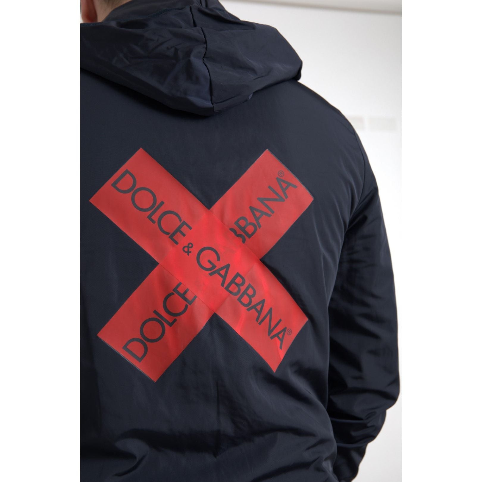 Dolce & Gabbana Blue Cotton Hooded Sweatshirt with Zip Closure