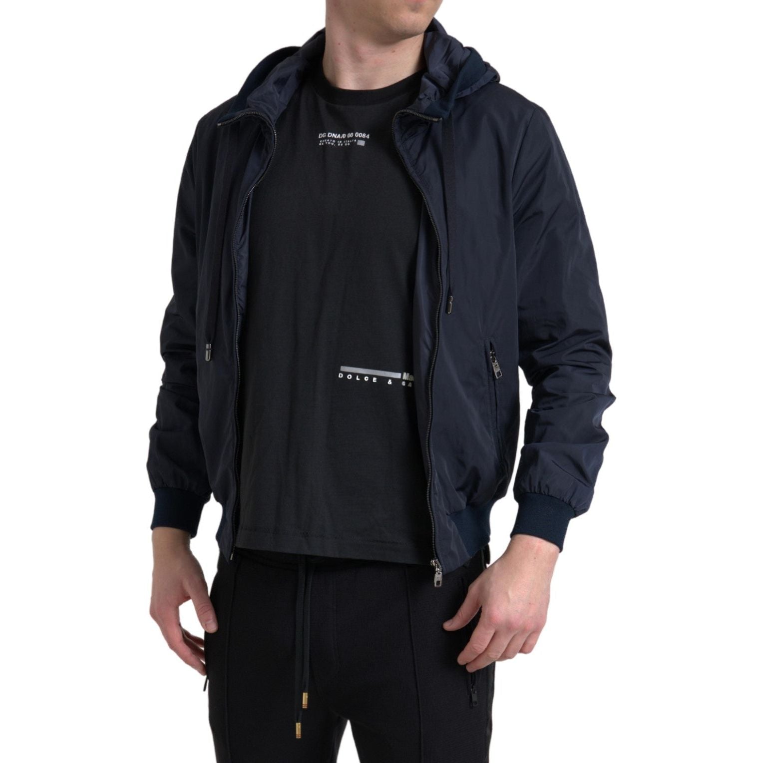 Dolce & Gabbana Blue Cotton Hooded Sweatshirt with Zip Closure
